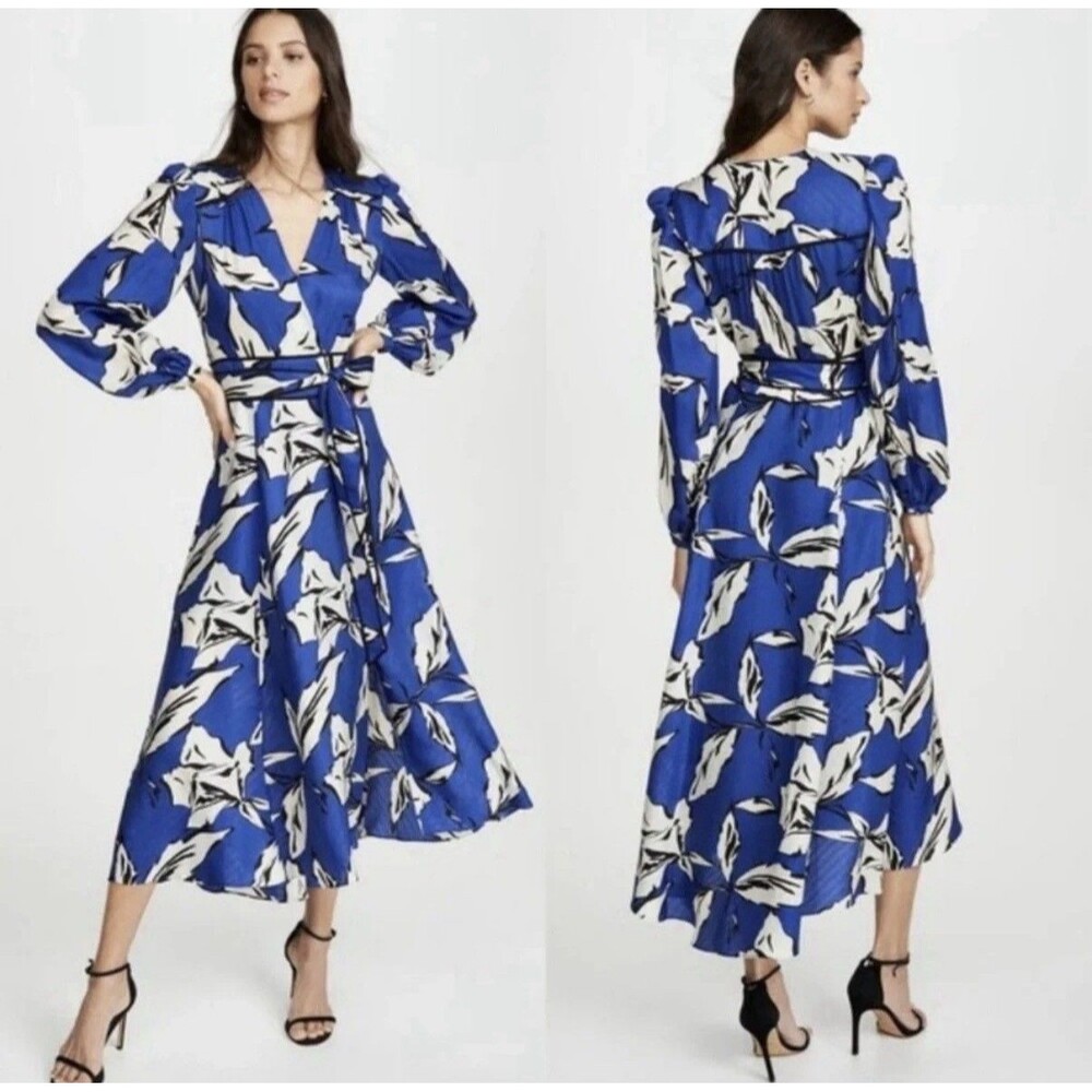 Veronica Beard McLean Floral Print Long Sleeve Silk Blend Wrap Maxi Dress Size 0